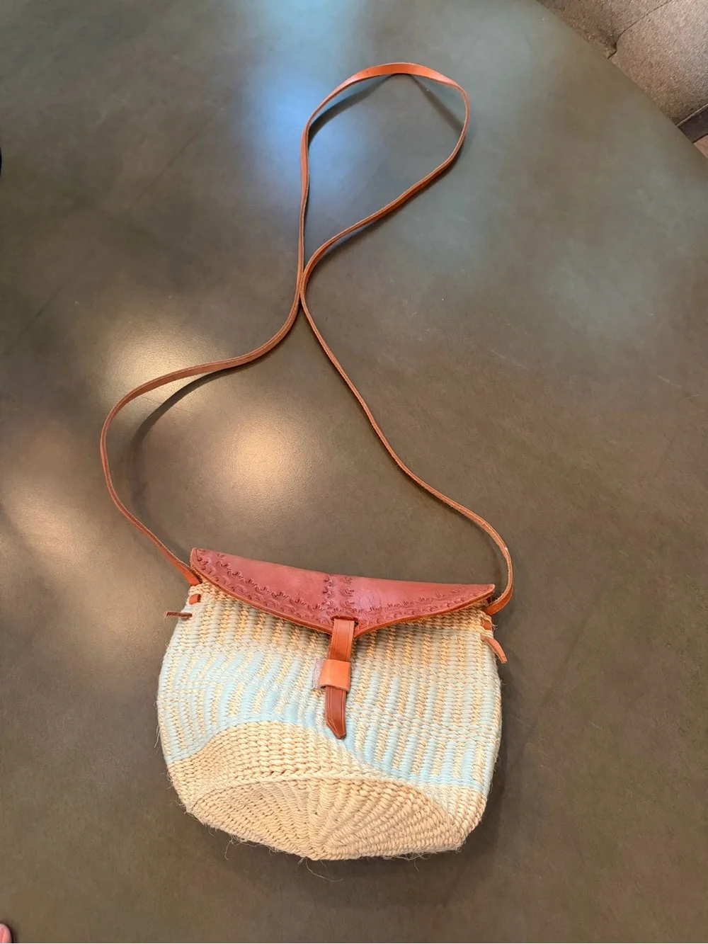 Boho Sisal Straw & Leather Crossbody Shoulder Bag Woven Artisan - Picture 2 of 8